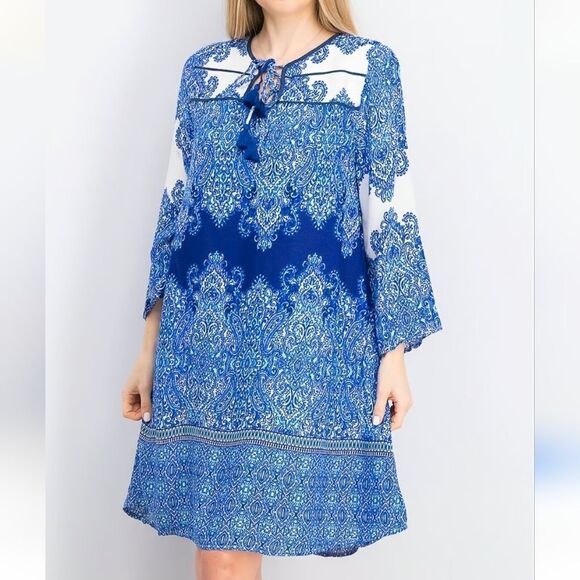 NWT Caribbean Joe Blue/White Coastal Dress - Picture 2 of 12